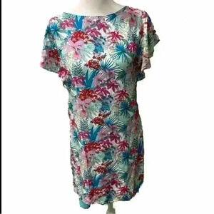 Mabel Anthropologie Tropical Ruffle Short Sleeve Floral Dress EUC